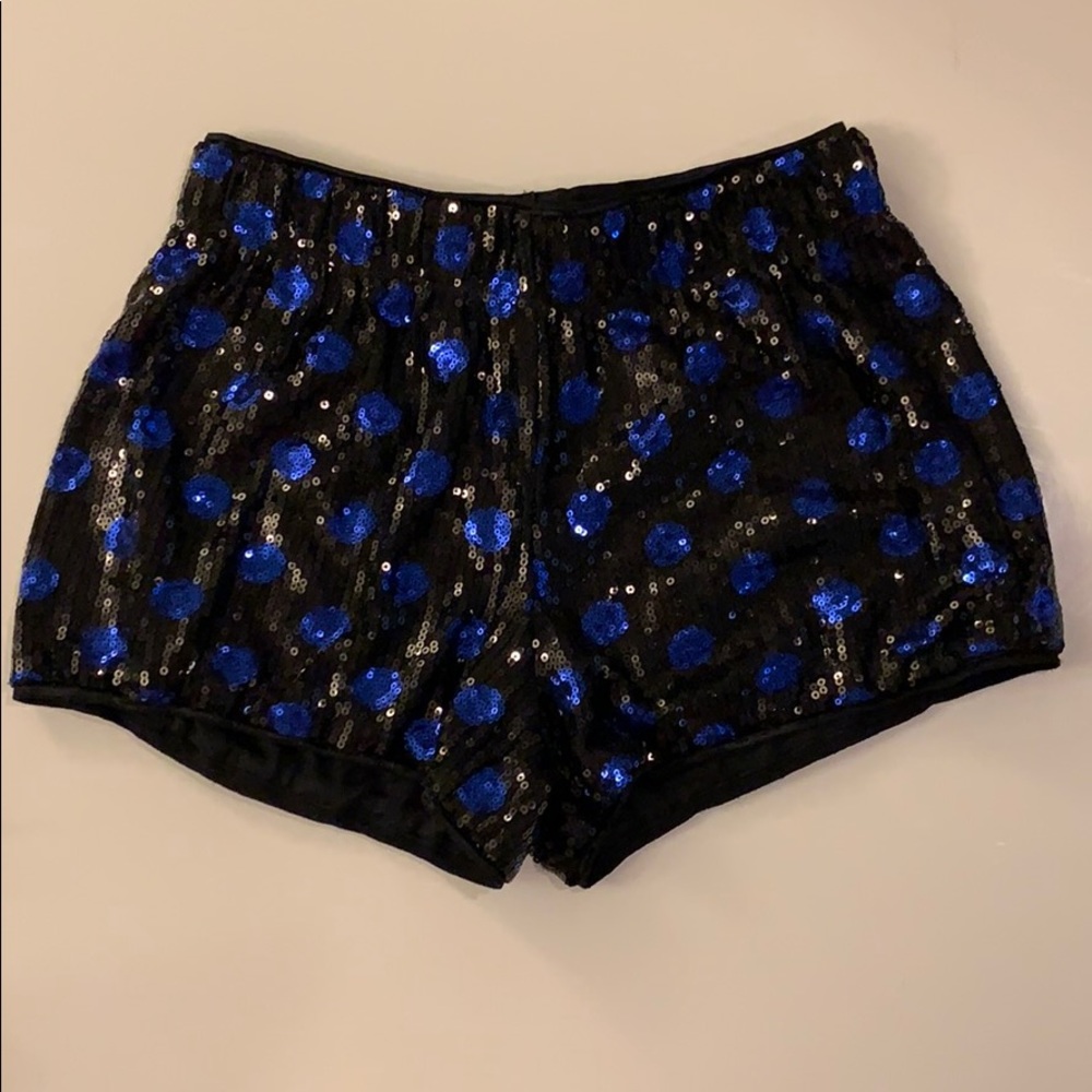 Black with Blue Polka Dot Sequin Shorts- Size S